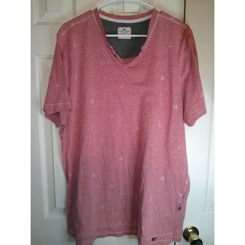 Ditch Plains T-Shirt V-Neck Short Sleeve Sailboat Print Casual Top 2XL‎